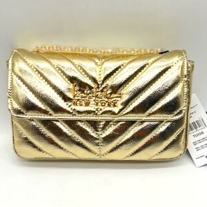 Nicole Miller Shoulder Bag/Crossbody, Gold Quilted Logo Chain Strap NWT